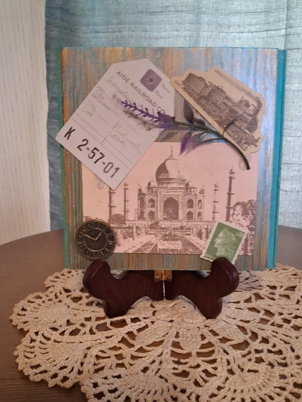 Handcrafted Turquoise and Gold Travel Collage Plaque